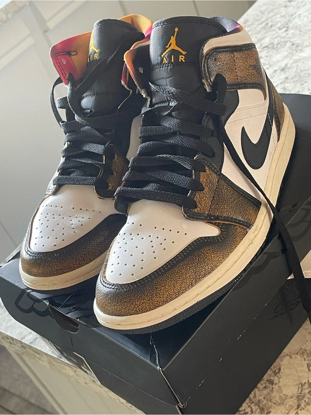 Air Jordan 1 Men's Mid-Top Sneakers — Taxi-White-Sail & Black